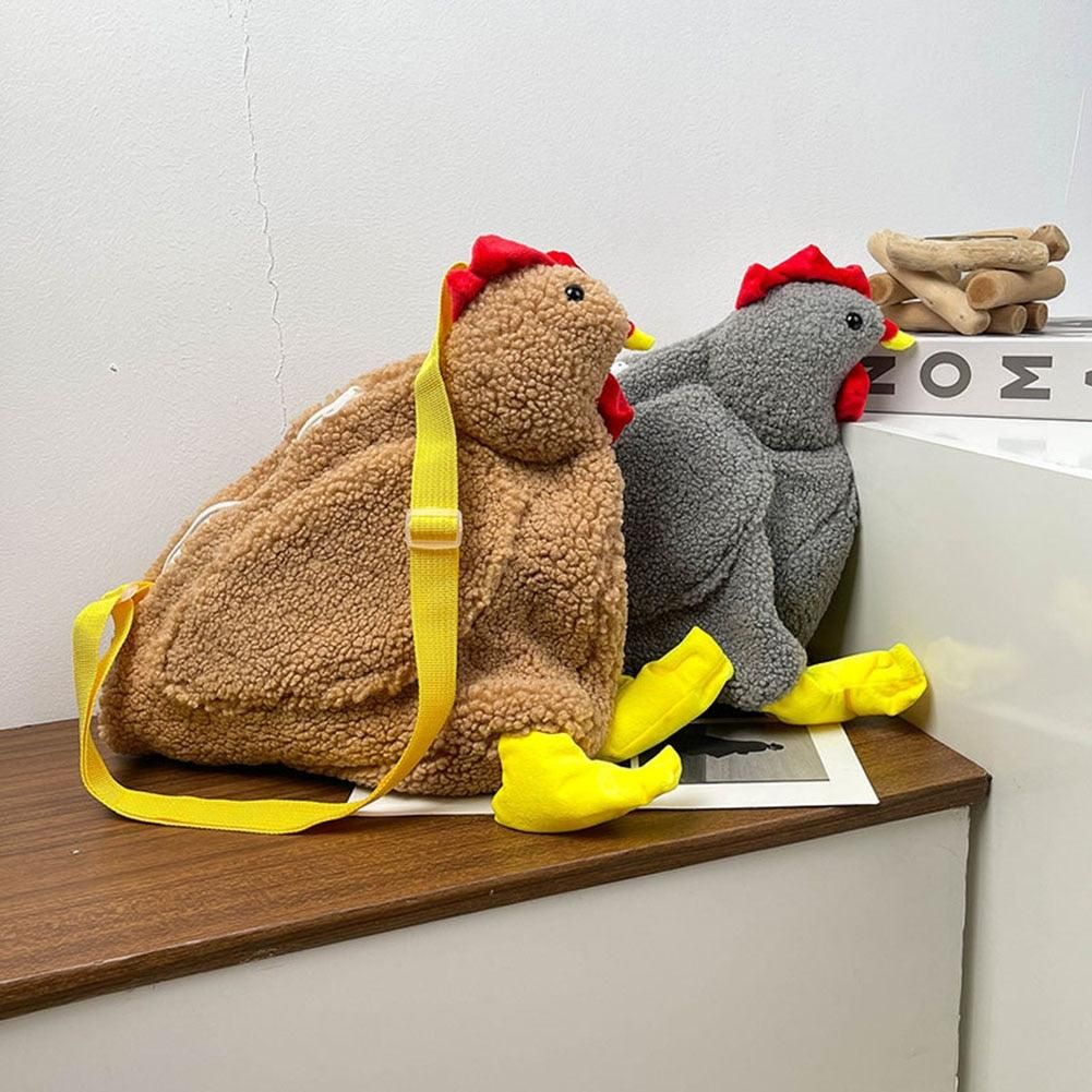 étui bandoulière poule en peluche