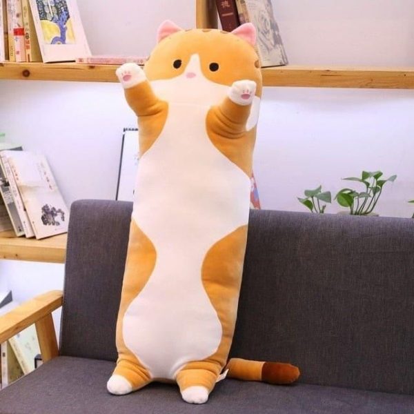 peluche chat allongé roux