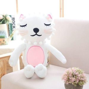 peluche chat rose et blanc