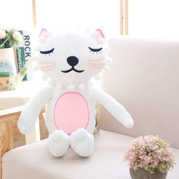 peluche chat rose et blanc