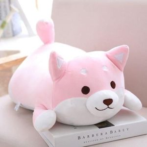 peluche chien allongé rose