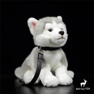 peluche chien husky gris