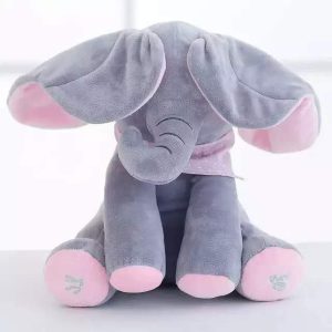 peluche éléphant gris et rose