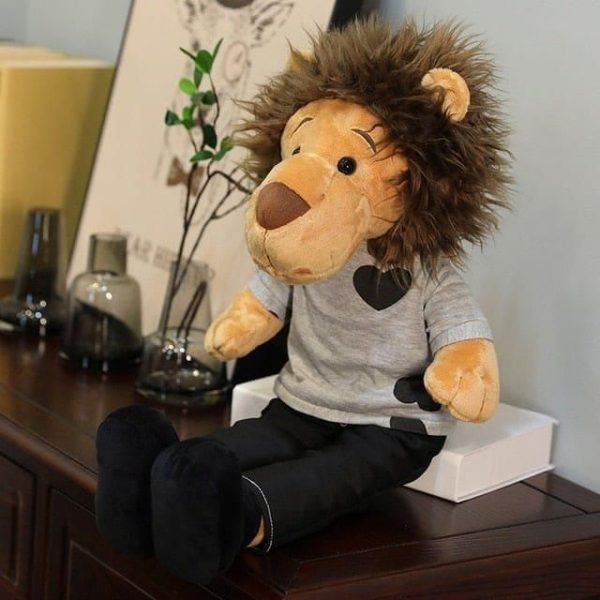 peluche géante lion habillé gris