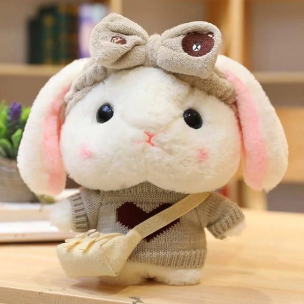 peluche lapin gris et blanc