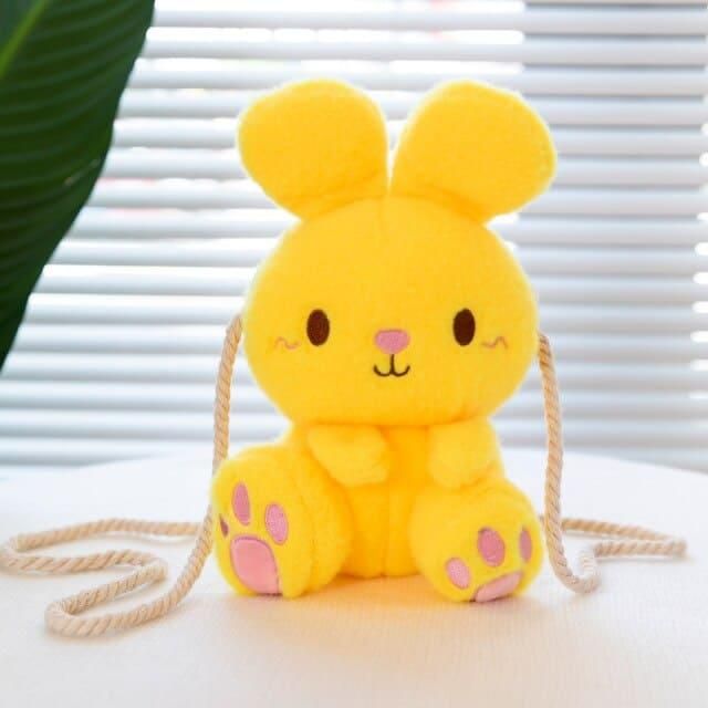 peluche lapin sac bandoulière jaune