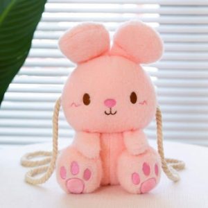 peluche lapin sac bandoulière rose