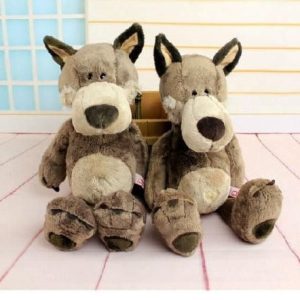 peluche loup gris assis