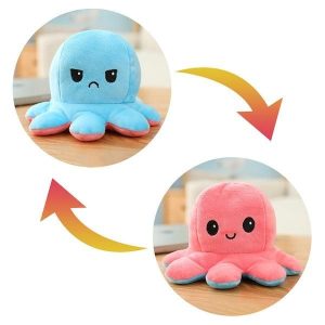peluche pieuvre bleue et rose
