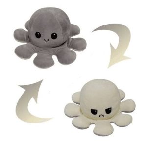 peluche pieuvre grise et blanche