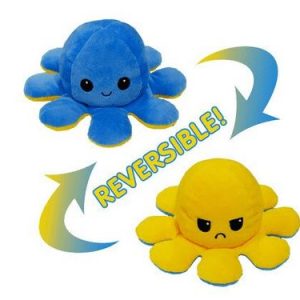 peluche pieuvre jaune et bleue